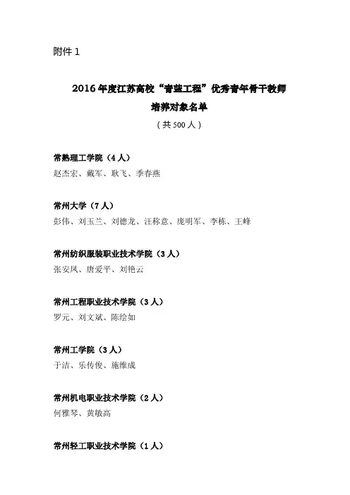 2020年整合1.度江苏高校“青蓝工程”优秀青年骨干教师培养对象名单名师精品资料