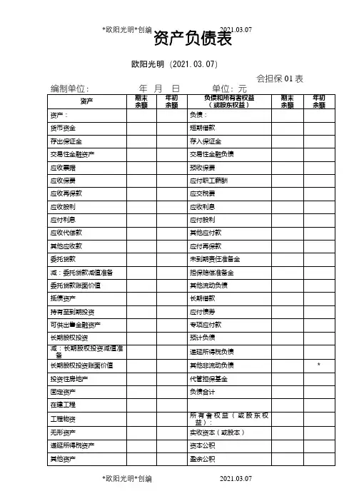 2021年融资性担保公司财务报表