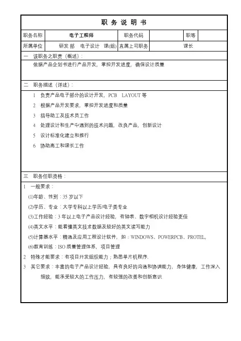 电子工程师职务说明书