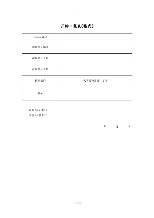 开标一览表(格式)