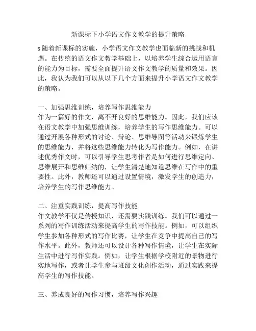 新课标下小学语文作文教学的提升策略