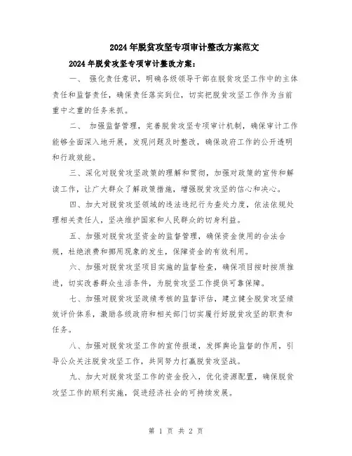 2024年脱贫攻坚专项审计整改方案范文