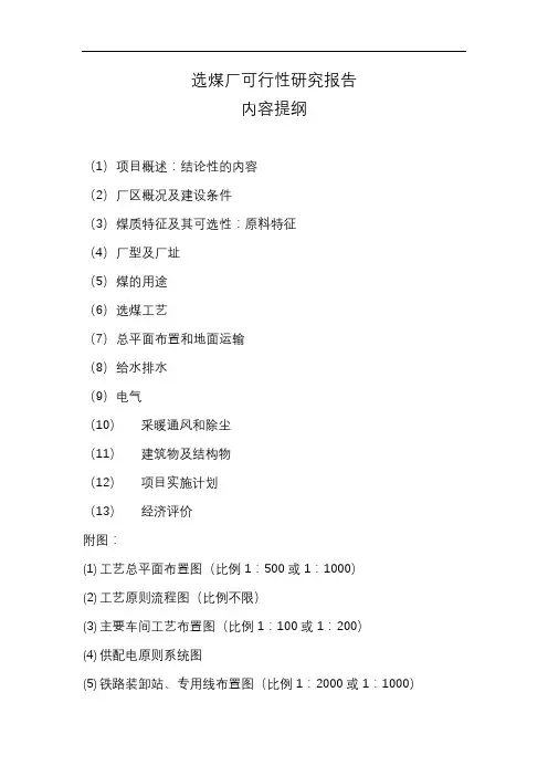 选煤厂可行性研究报告大纲