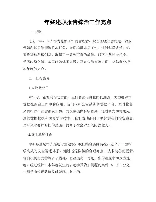 年终述职报告综治工作亮点