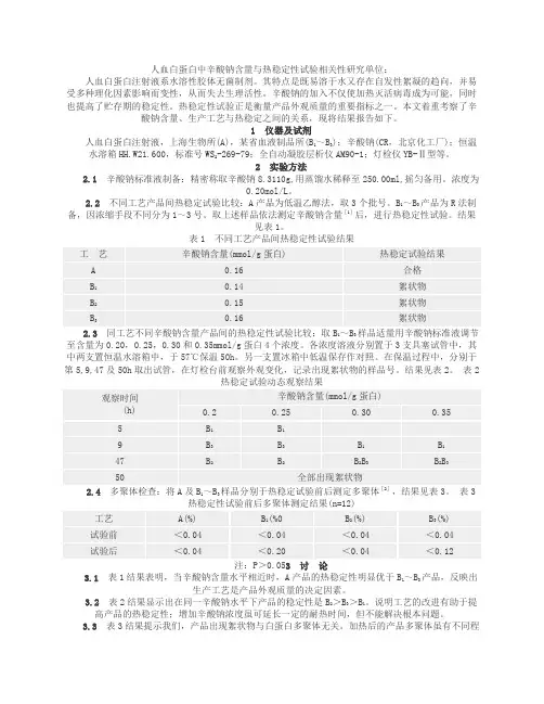 人血白蛋白中辛酸钠含量与热稳定性试验相关性研究单位