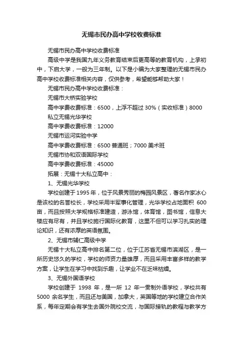 无锡市民办高中学校收费标准