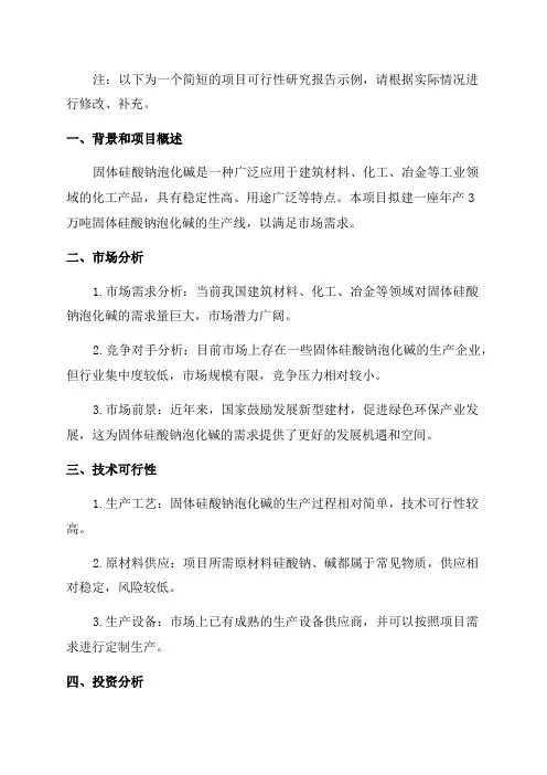 年产3万吨固体硅酸钠泡化碱项目可行性研究报告