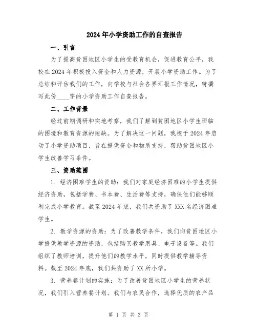 2024年小学资助工作的自查报告