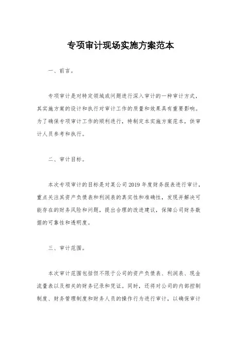 专项审计现场实施方案范本