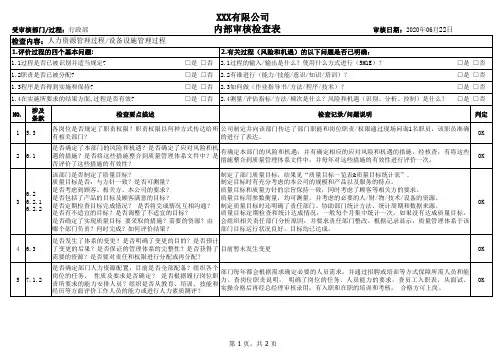 ISO9001 2015内审检查表 内部审核记录(行政部)