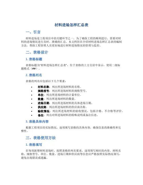 材料进场怎样汇总表