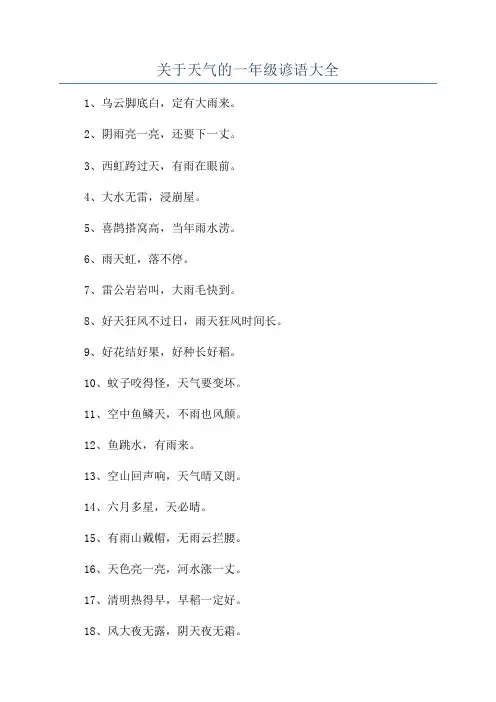 关于天气的一年级谚语大全