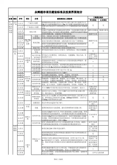 永辉超市项目建设标准及投资界面划分