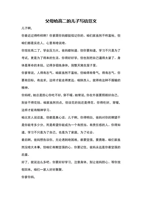 父母给高二的儿子写信范文