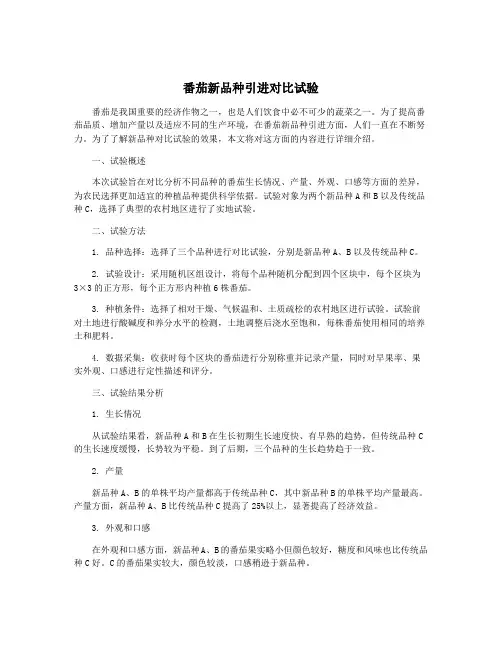 番茄新品种引进对比试验