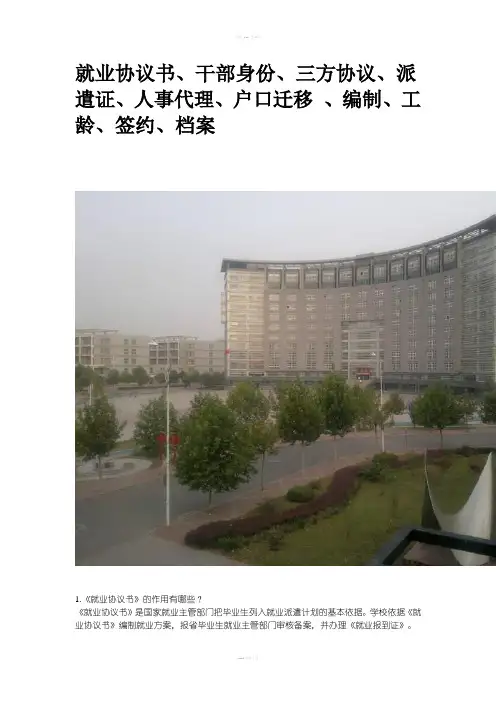 就业协议书、干部身份、三方协议、派遣证、人事代理