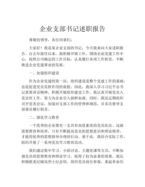 企业支部书记述职报告