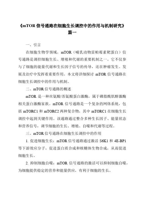 《2024年mTOR信号通路在细胞生长调控中的作用与机制研究》范文