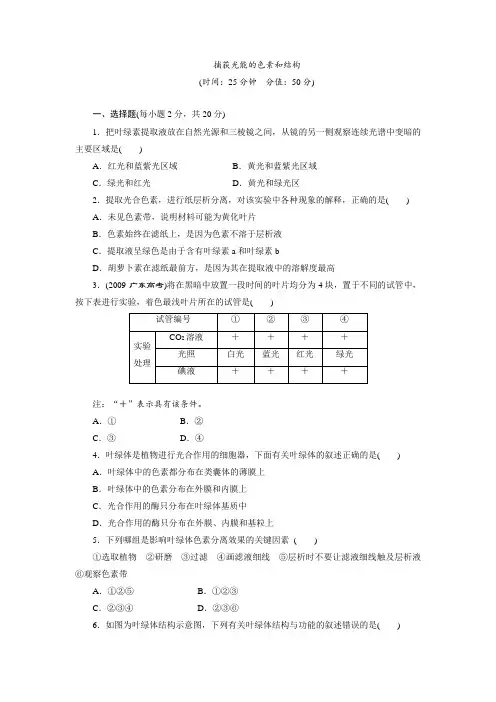 人教版高一生物必修一捕获光能的色素和结构