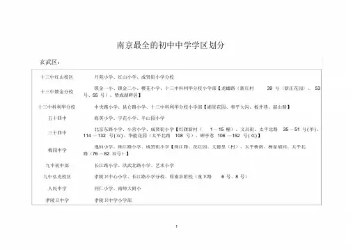 南京市学区划分表(初中)