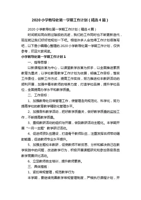 2020小学教导处第一学期工作计划（精选4篇）