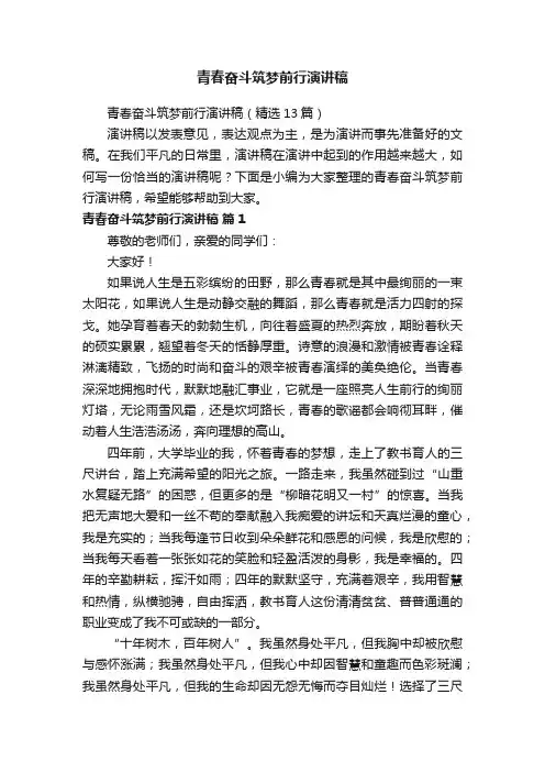 青春奋斗筑梦前行演讲稿（精选13篇）