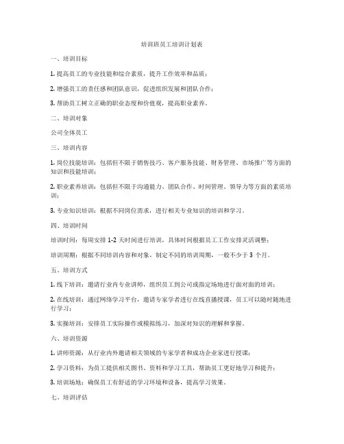 培训班员工培训计划表