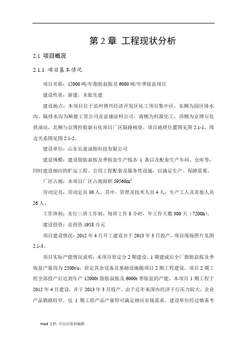 环境影响评价报告公示：脂肪叔胺及季铵盐第章工程现状分析环评报告