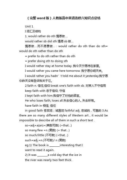 （完整word版）人教版高中英语选修六知识点总结
