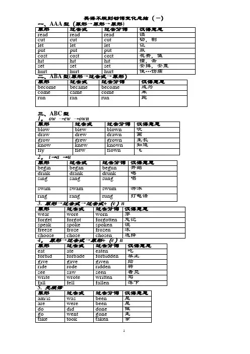 动词过去式不规则变化总结