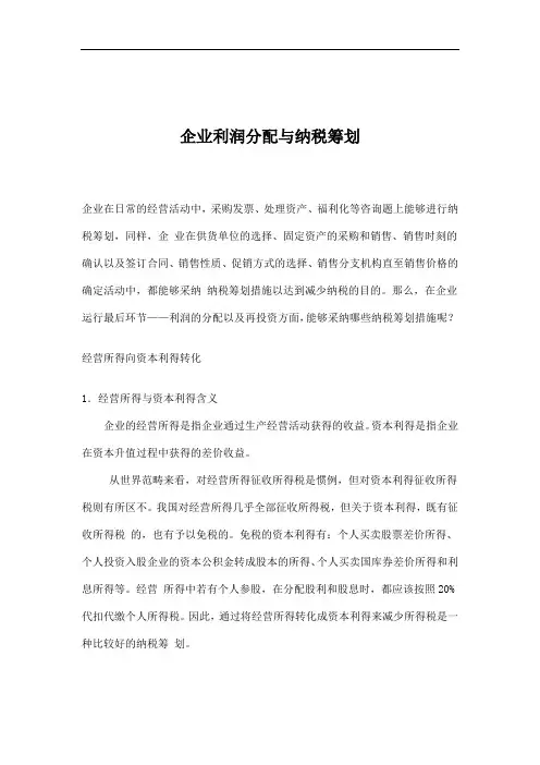 企业利润分配与纳税筹划