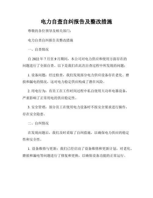 电力自查自纠报告及整改措施