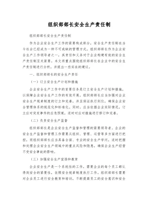 组织部部长安全生产责任制