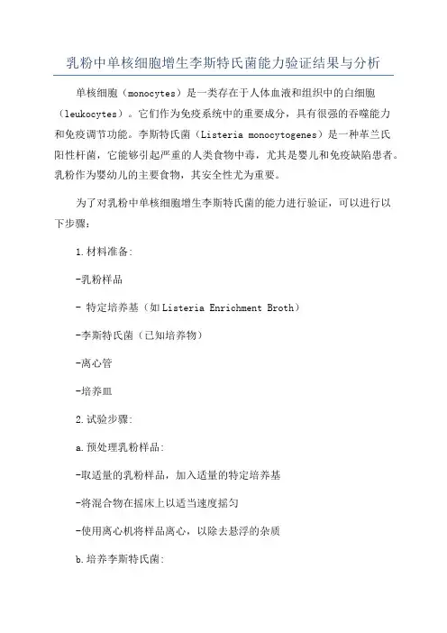 乳粉中单核细胞增生李斯特氏菌能力验证结果与分析