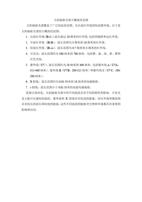 太阳辐射光谱大概波段范围