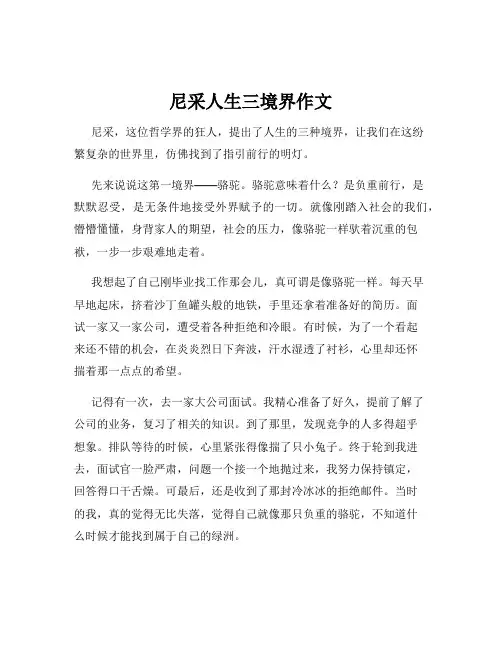 尼采人生三境界作文