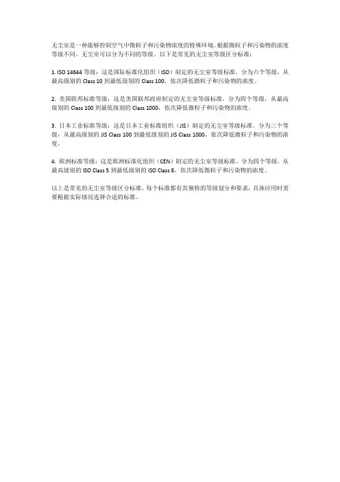 无尘室等级区分标准