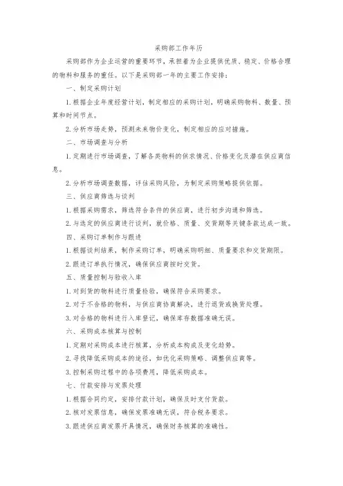 采购部工作年历