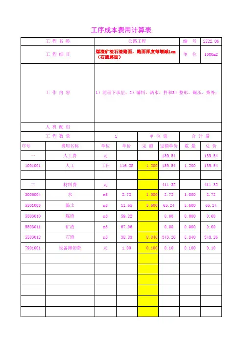 2222.06路面厚度每增减1cm(石渣路面)