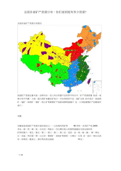 全国各省矿产资源分布