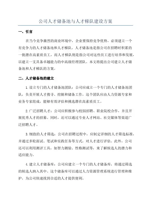 公司人才储备池与人才梯队建设方案