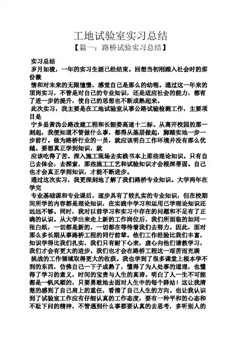 工作总结之工地试验室实习总结