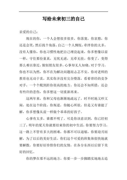 写给未来初三的自己作文600字