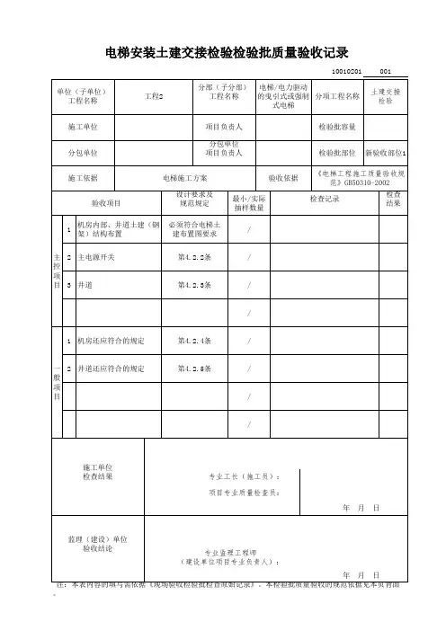 电梯安装土建交接检验检验批质量验收记录