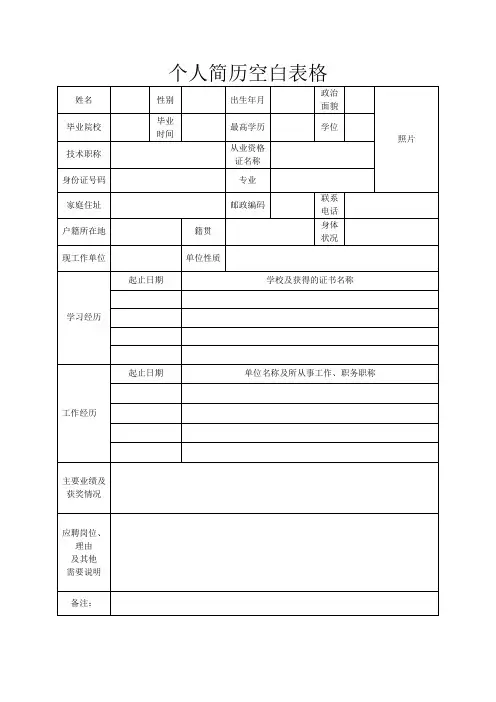 个人空白简历标准表(18)