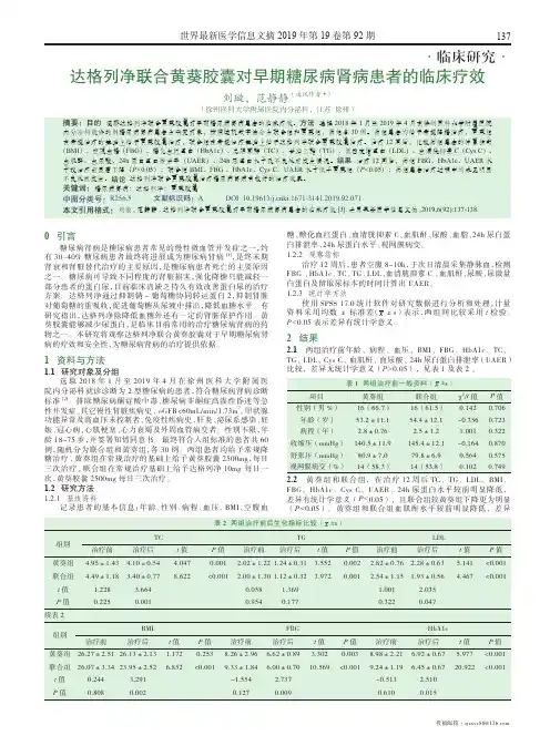 达格列净联合黄葵胶囊对早期糖尿病肾病患者的临床疗效