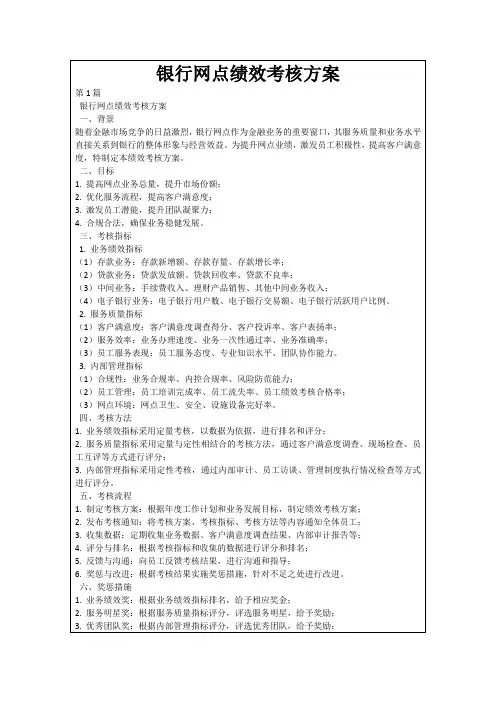 银行网点绩效考核方案