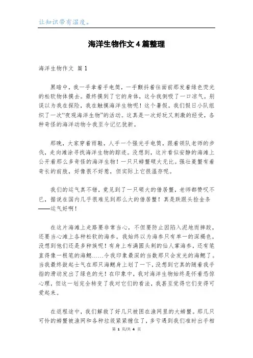 海洋生物作文4篇整理