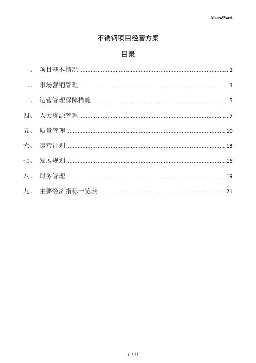 不锈钢项目经营方案(范文参考)