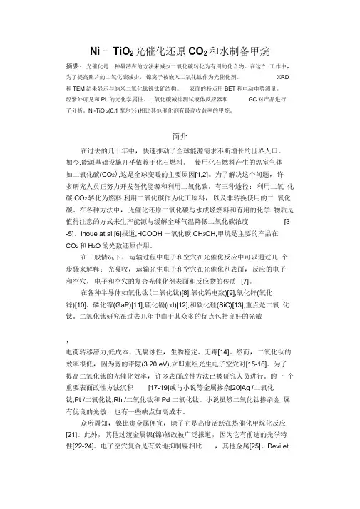 Ni–TiO2光催化还原CO2和水制备甲烷